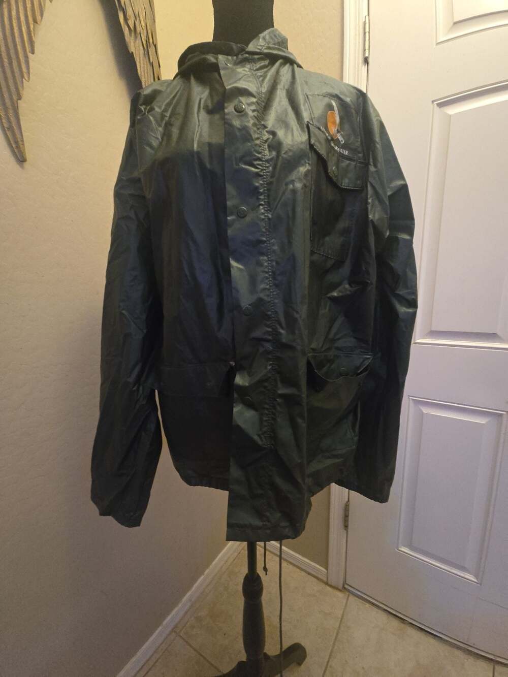 Vintage American Clearwater Green PVC Hooded Rain Jacket Waterproof Rainwear